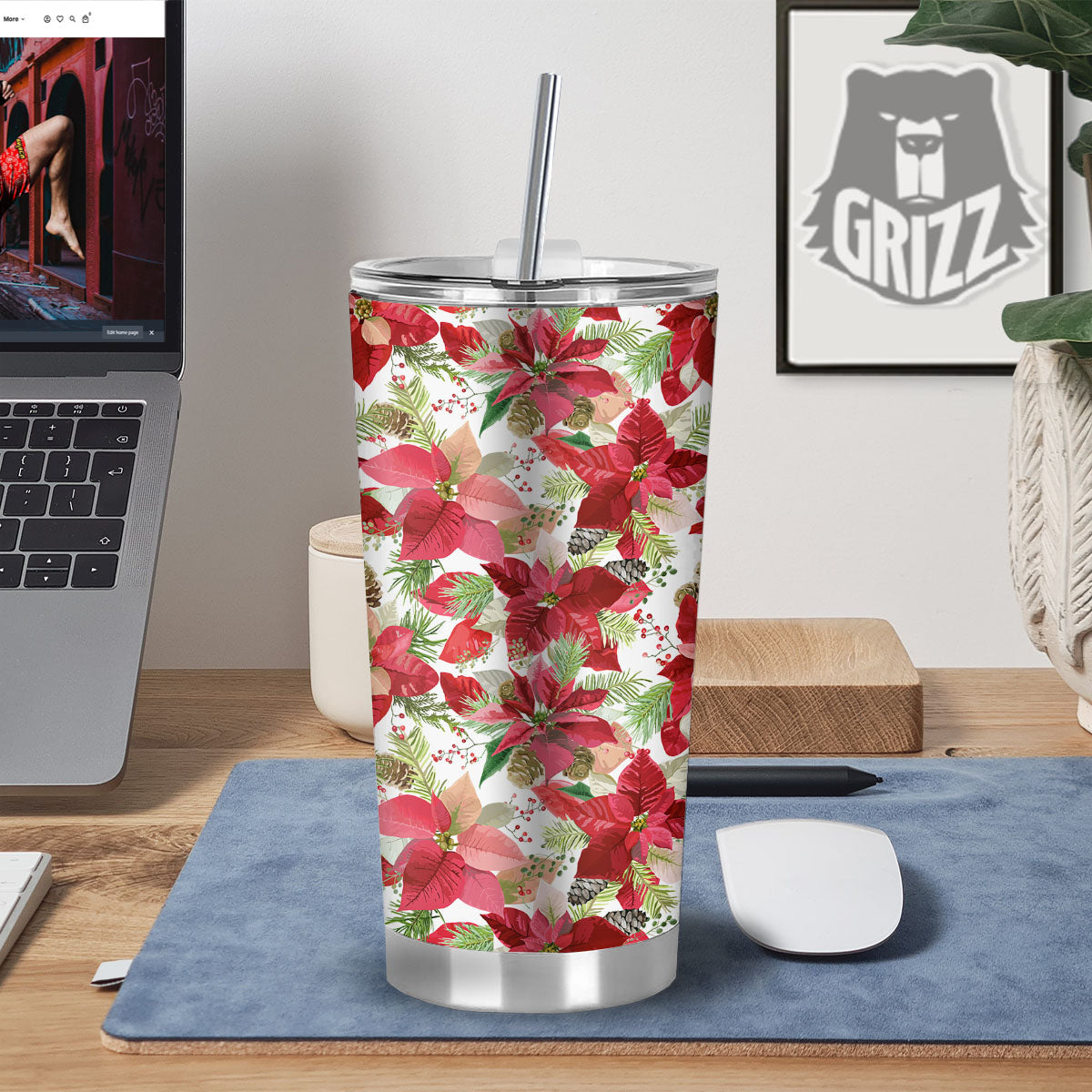 Flower Poinsettia Print Pattern Tumbler-grizzshop