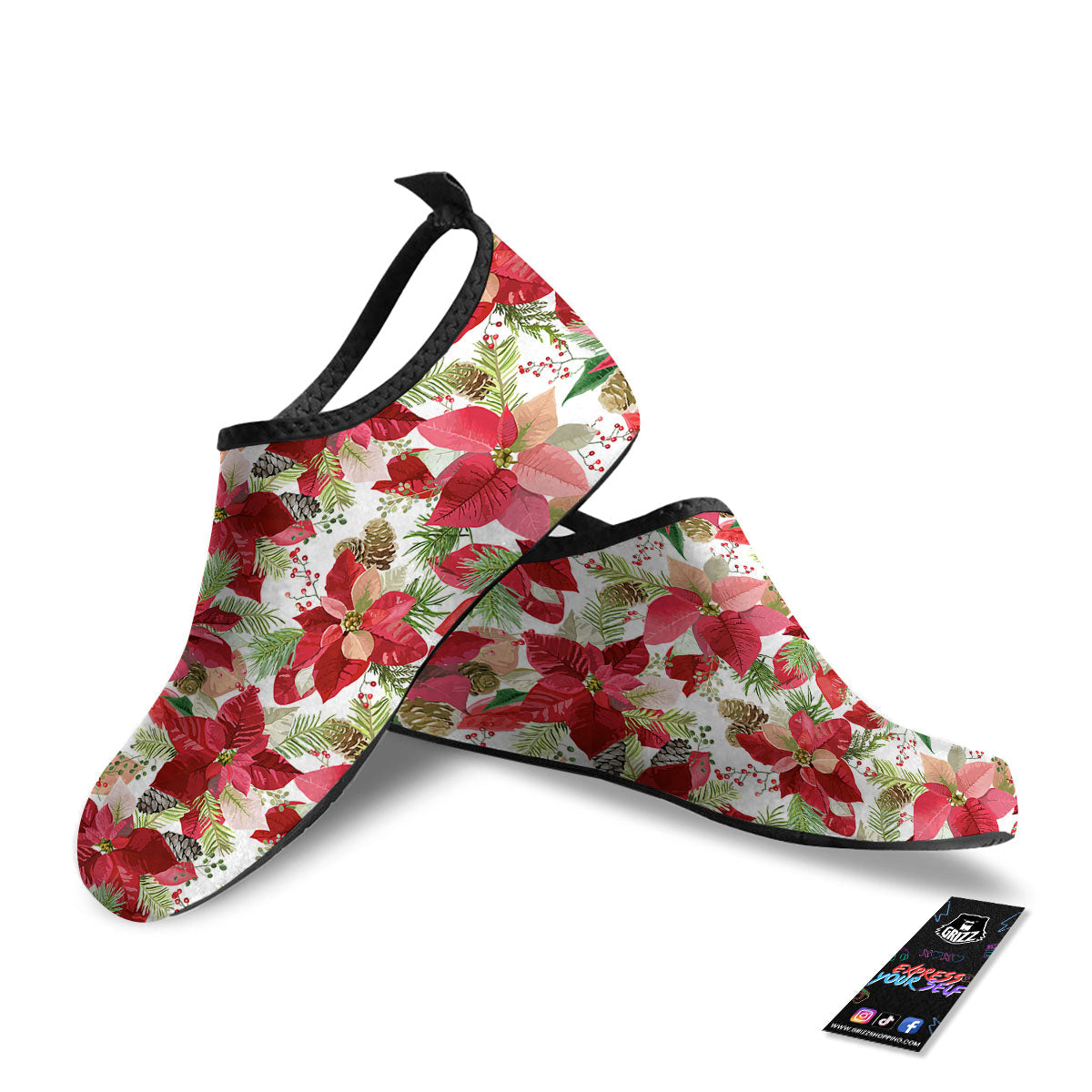 Flower Poinsettia Print Pattern Water Shoes-grizzshop