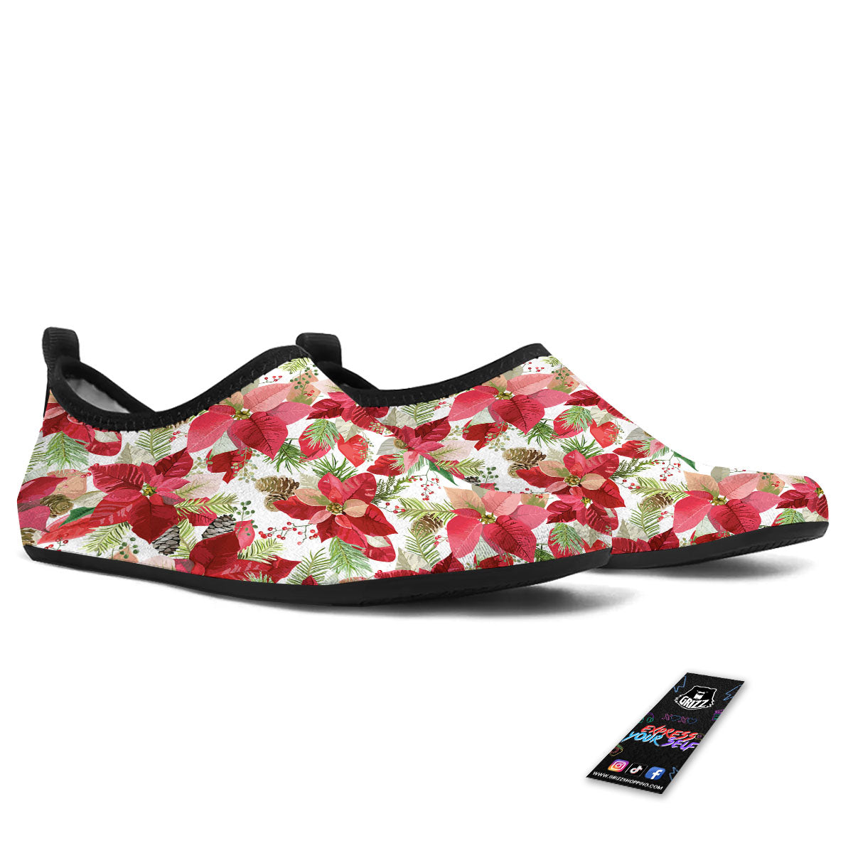 Flower Poinsettia Print Pattern Water Shoes-grizzshop
