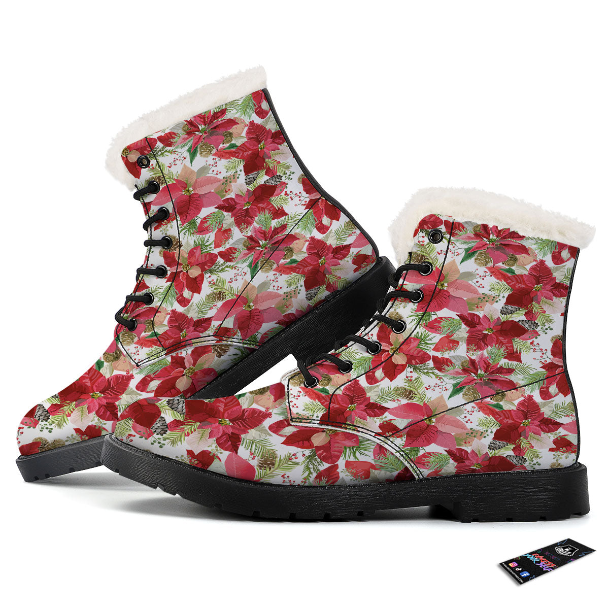 Flower Poinsettia Print Pattern Winter Boots-grizzshop