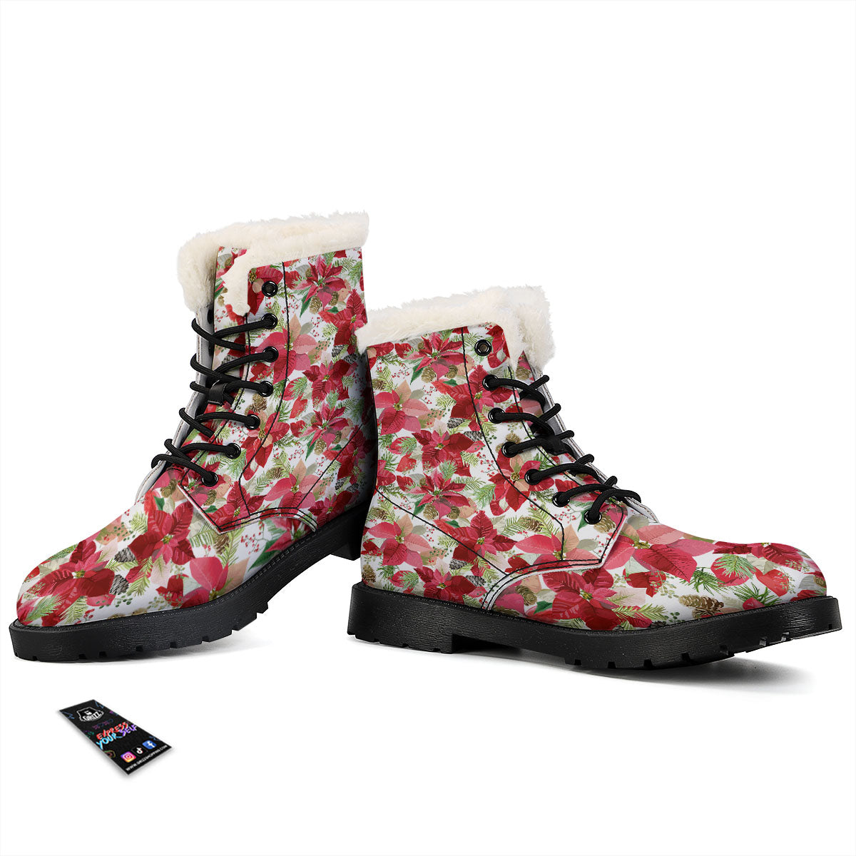 Flower Poinsettia Print Pattern Winter Boots-grizzshop