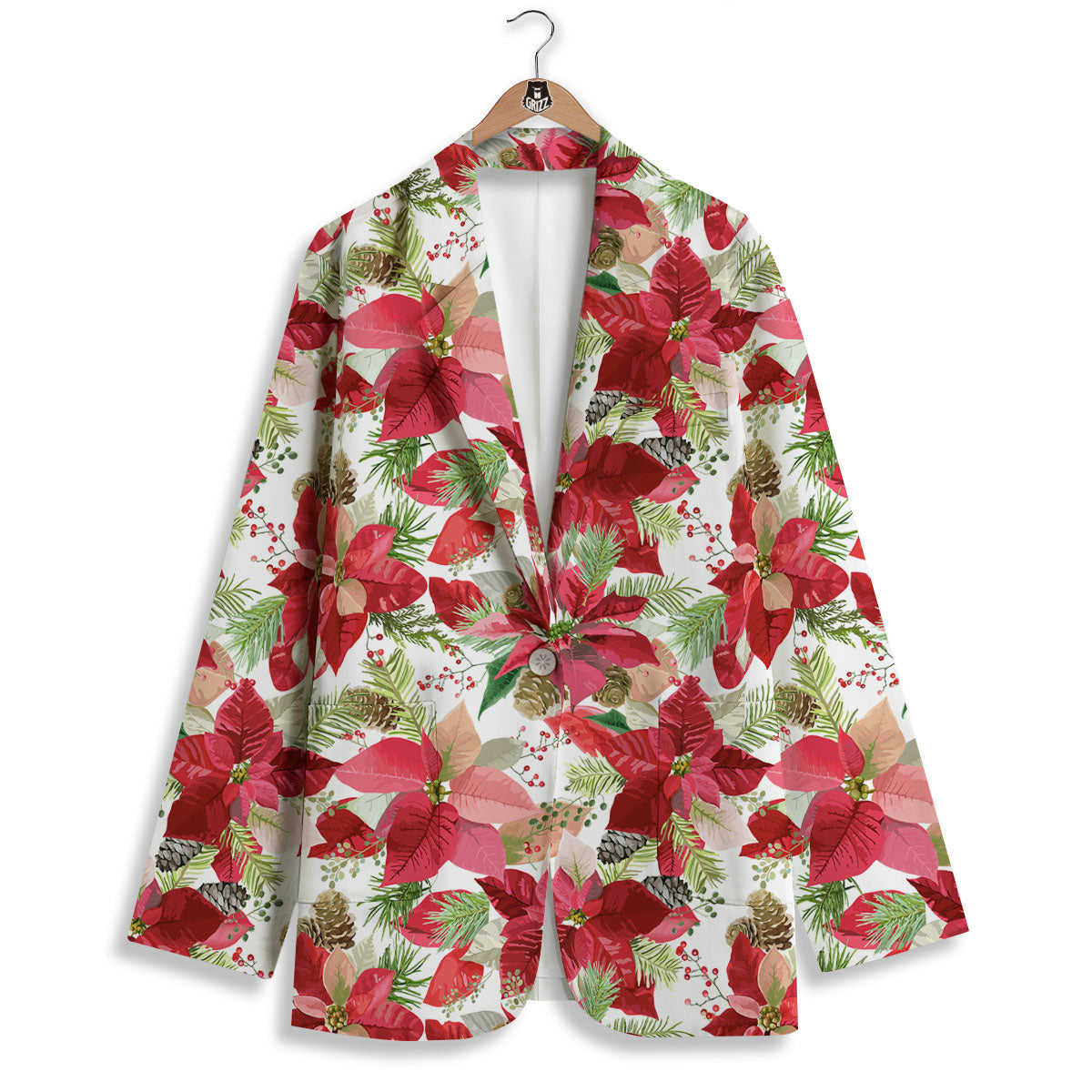 Flower Poinsettia Print Pattern Women's Blazer-grizzshop