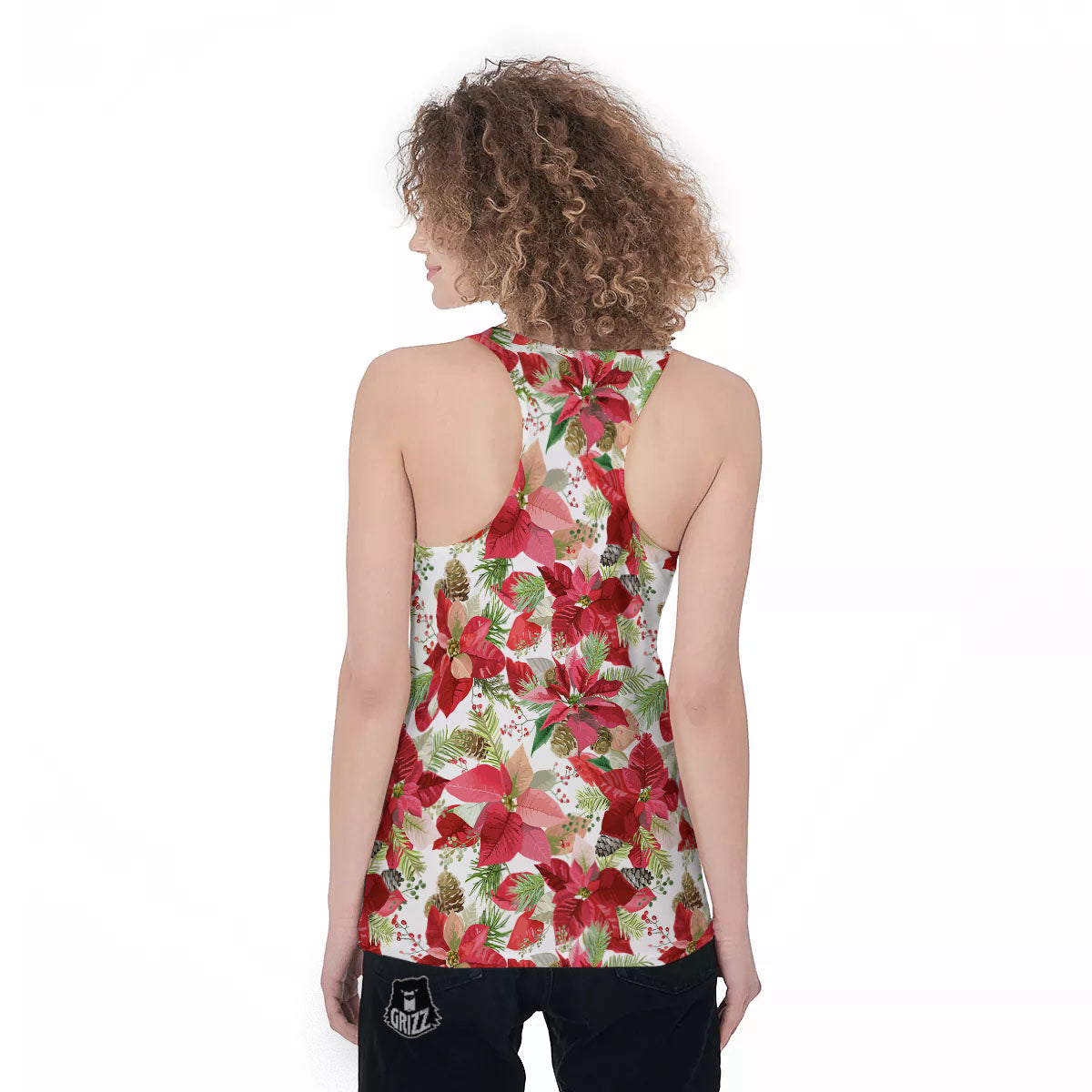 Flower Poinsettia Print Pattern Women's Racerback Tank Top-grizzshop