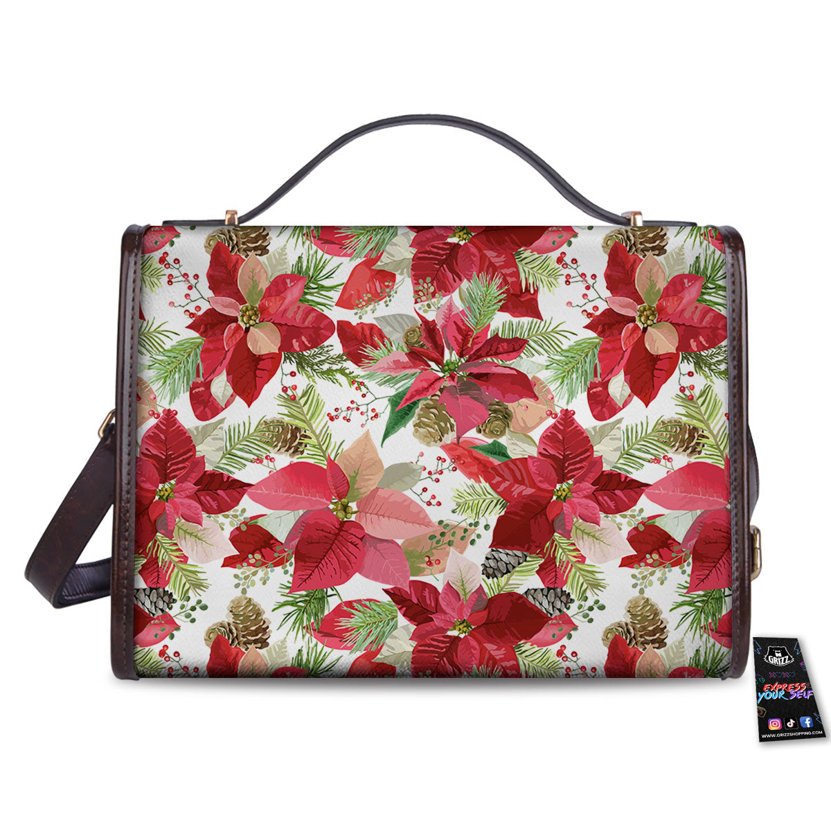 Flower Poinsettia Print Pattern Women's Satchel Bag-grizzshop