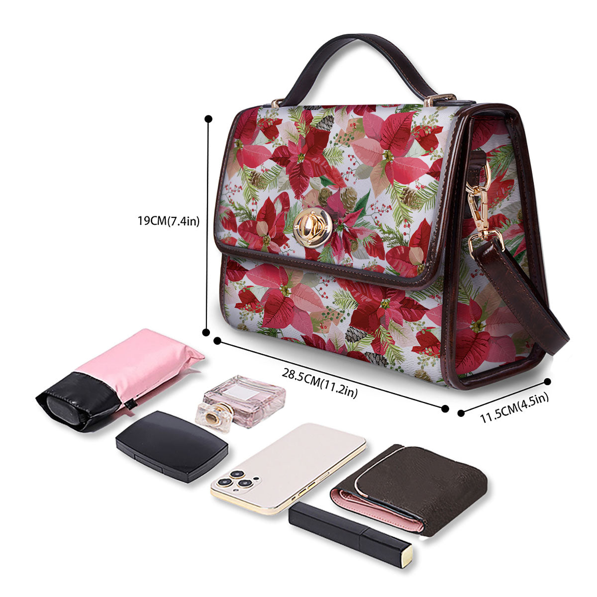 Flower Poinsettia Print Pattern Women's Satchel Bag-grizzshop