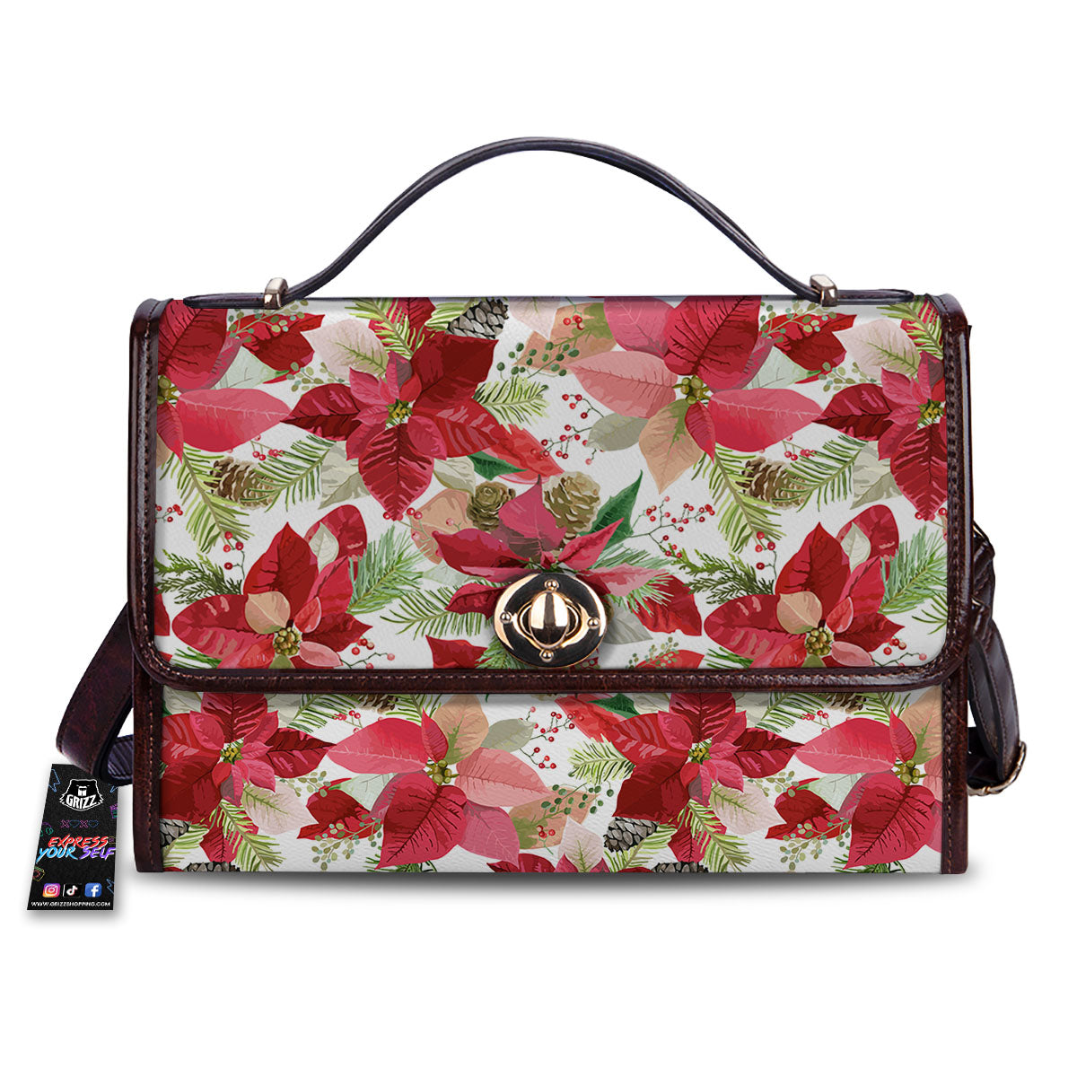 Flower Poinsettia Print Pattern Women's Satchel Bag-grizzshop