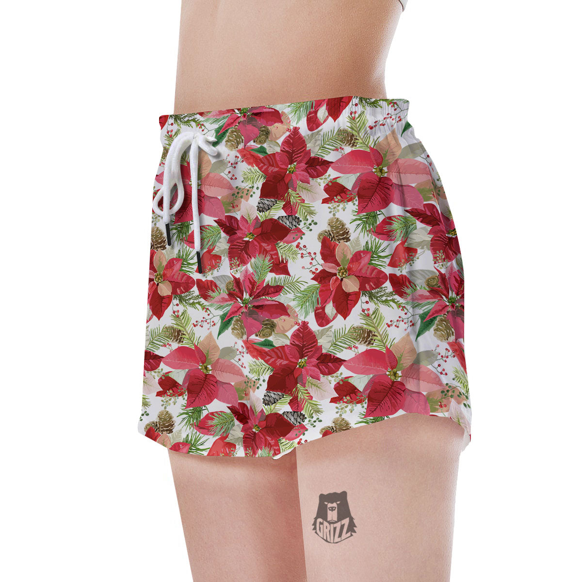 Flower Poinsettia Print Pattern Women's Shorts-grizzshop