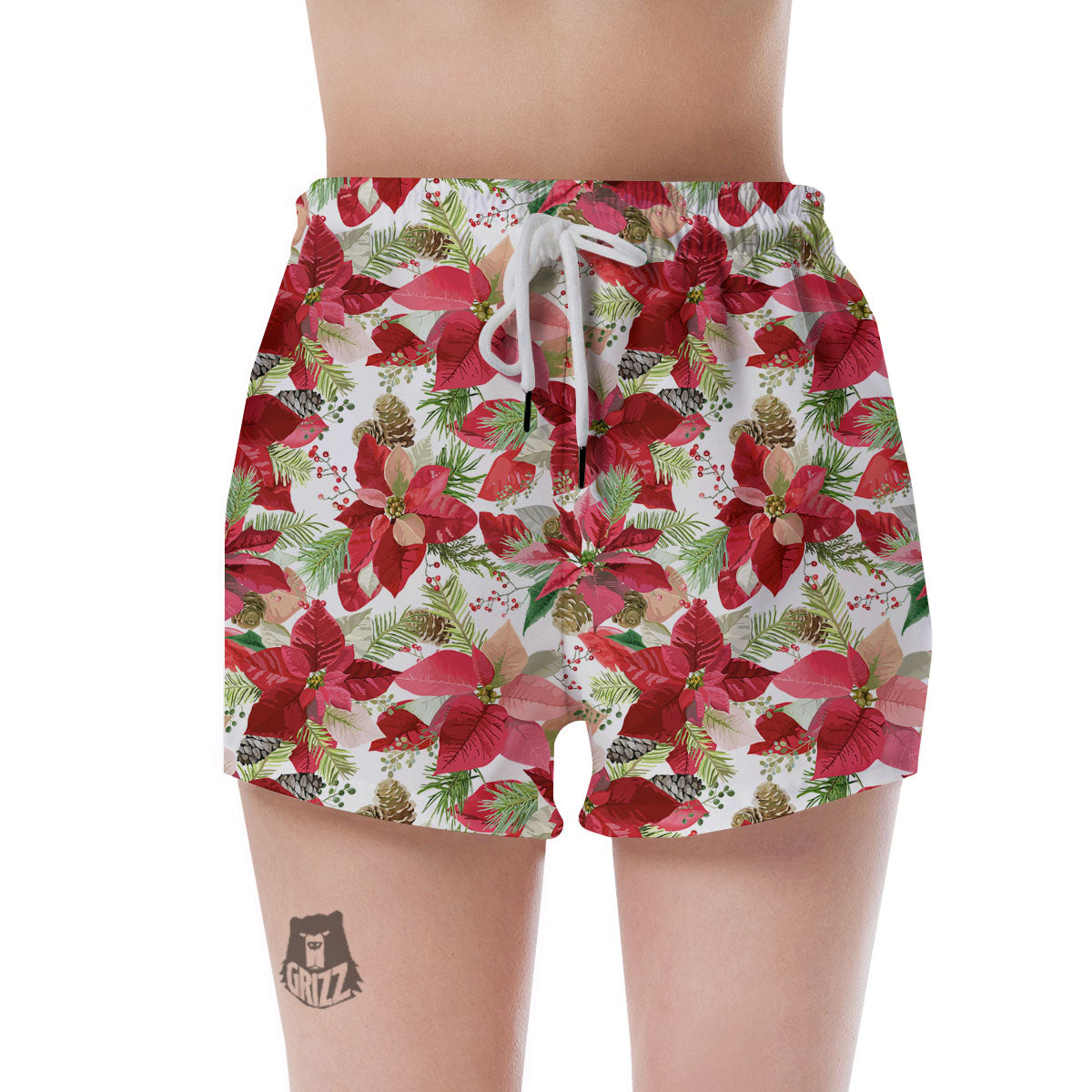 Flower Poinsettia Print Pattern Women's Shorts-grizzshop