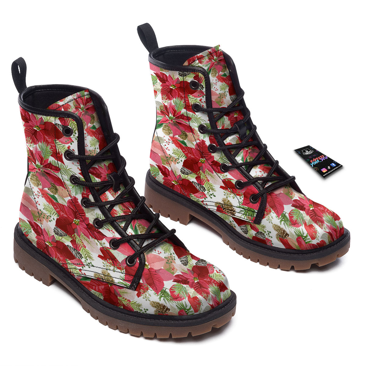 Flower Poinsettia Print Pattern Work Boots-grizzshop