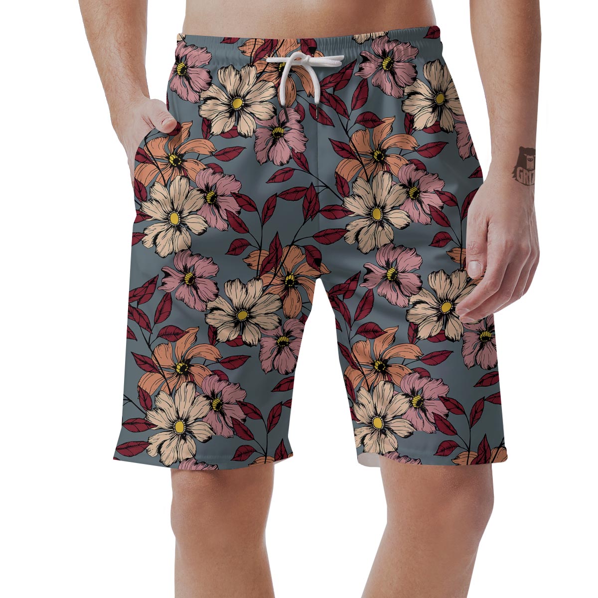 Flower Print Men's Shorts-grizzshop