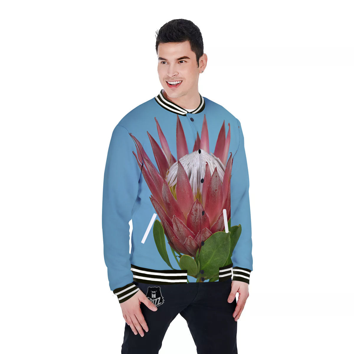 Flower Protea Print Baseball Jacket-grizzshop
