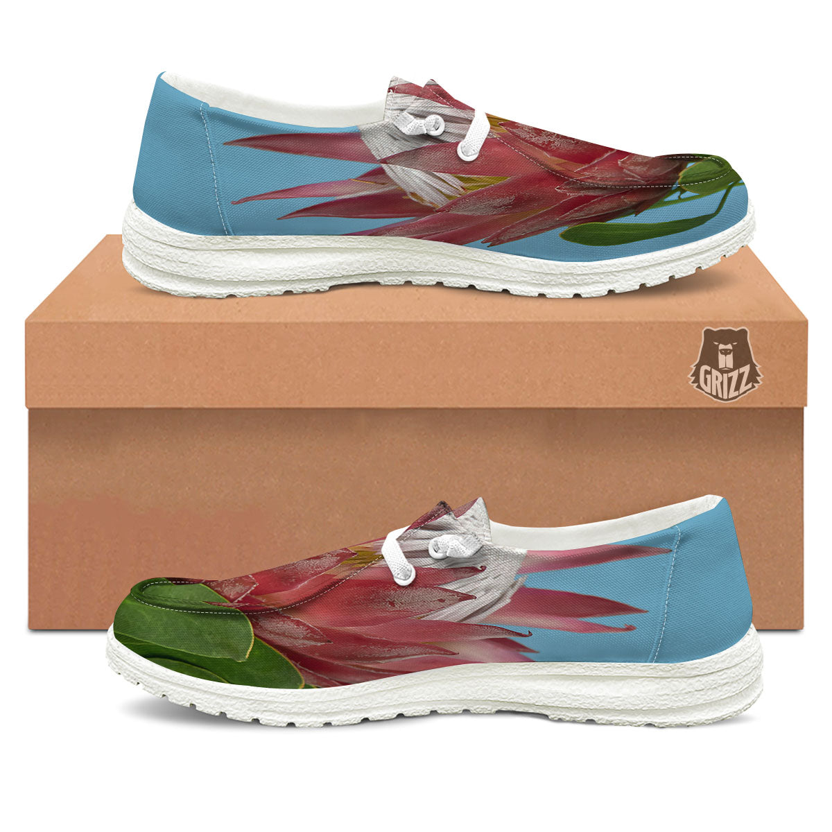 Flower Protea Print Black Loafers-grizzshop