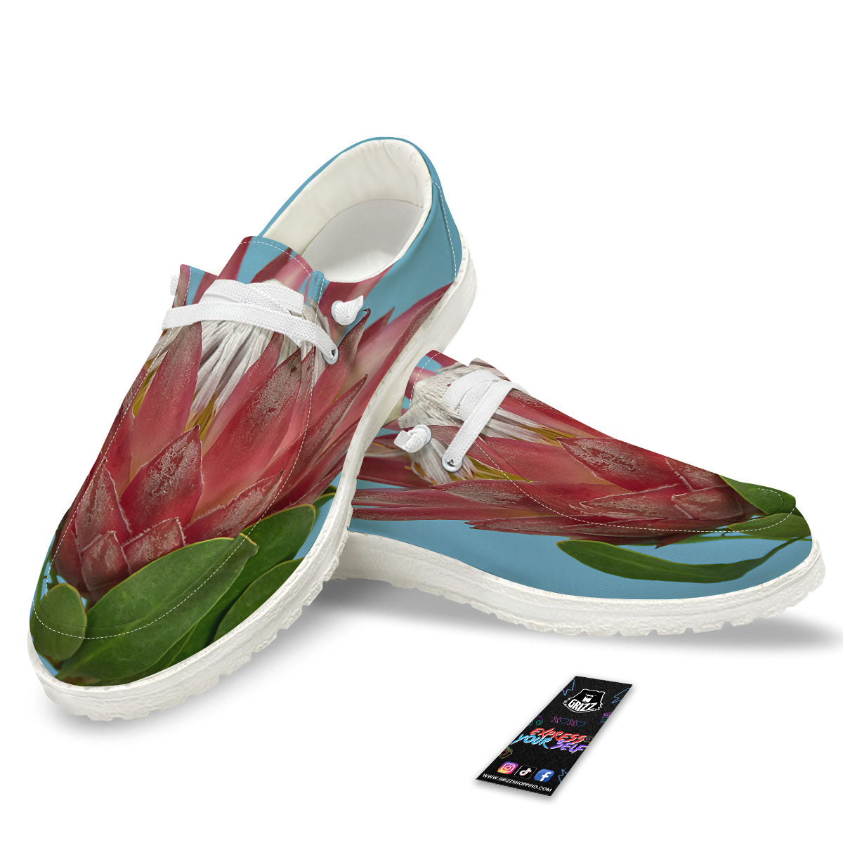 Flower Protea Print Black Loafers-grizzshop