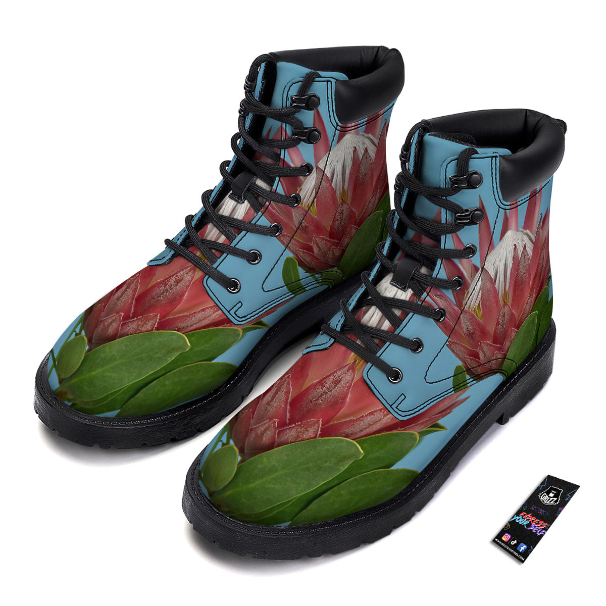Flower Protea Print Boots-grizzshop