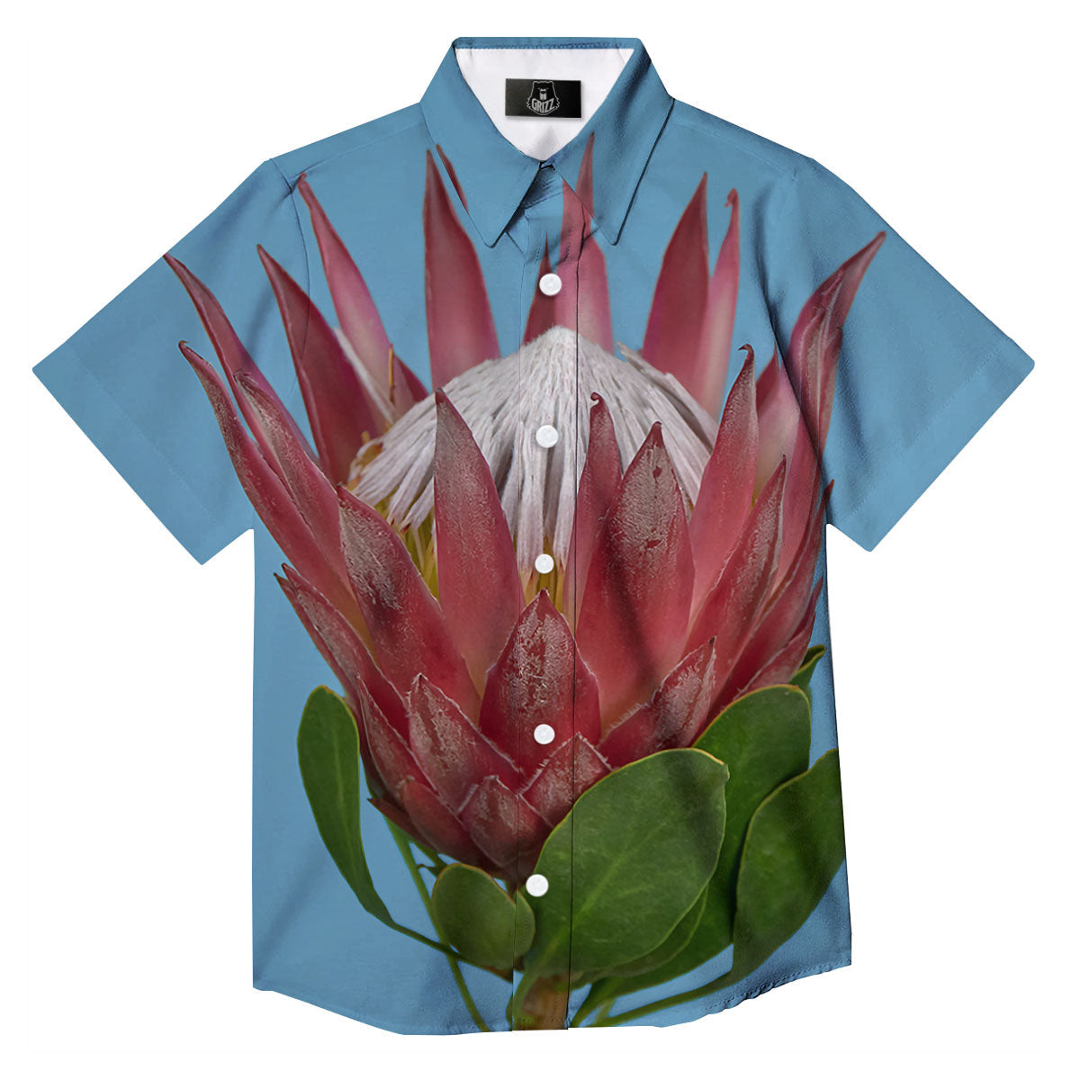 Flower Protea Print Button Up Shirt-grizzshop
