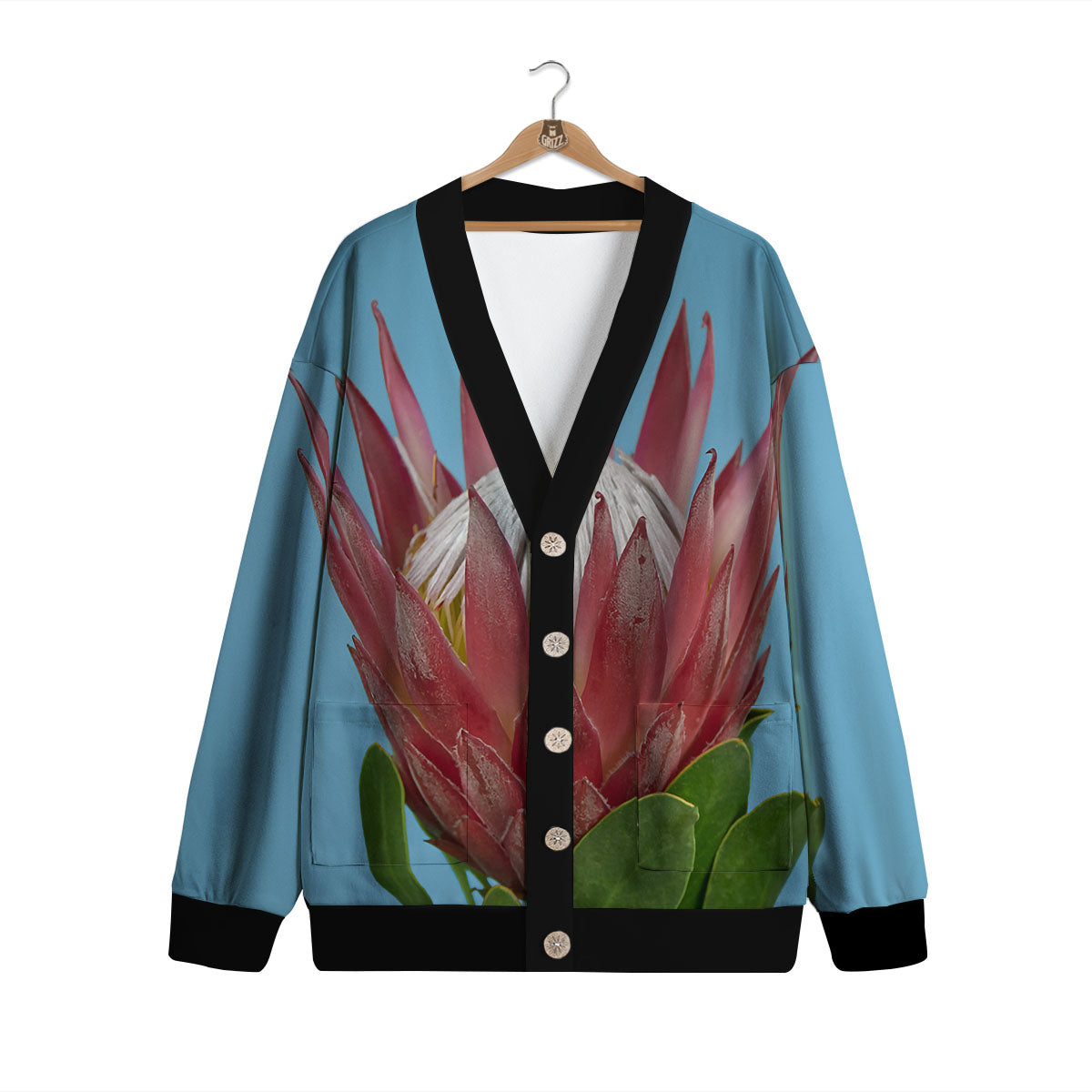 Flower Protea Print Cardigan-grizzshop