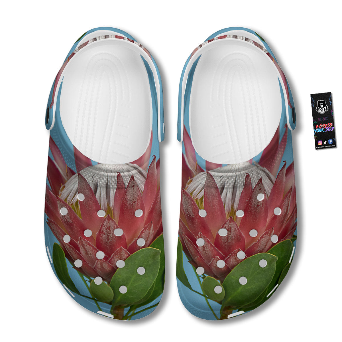 Flower Protea Print Clog-grizzshop