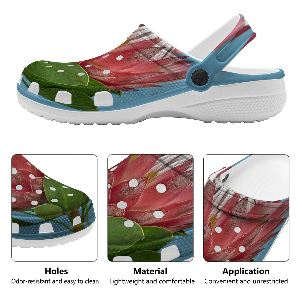 Flower Protea Print Clog-grizzshop