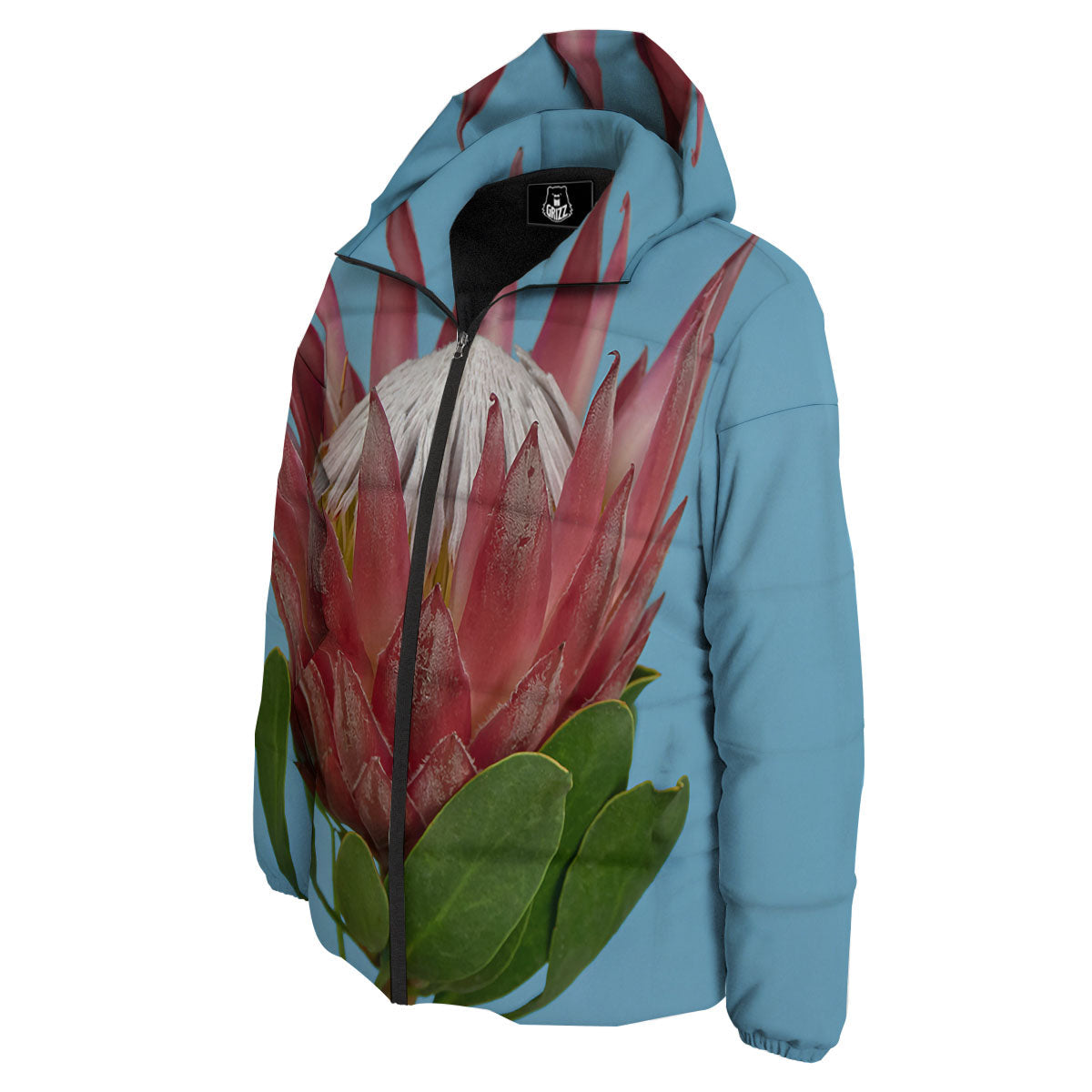 Flower Protea Print Down Jacket-grizzshop