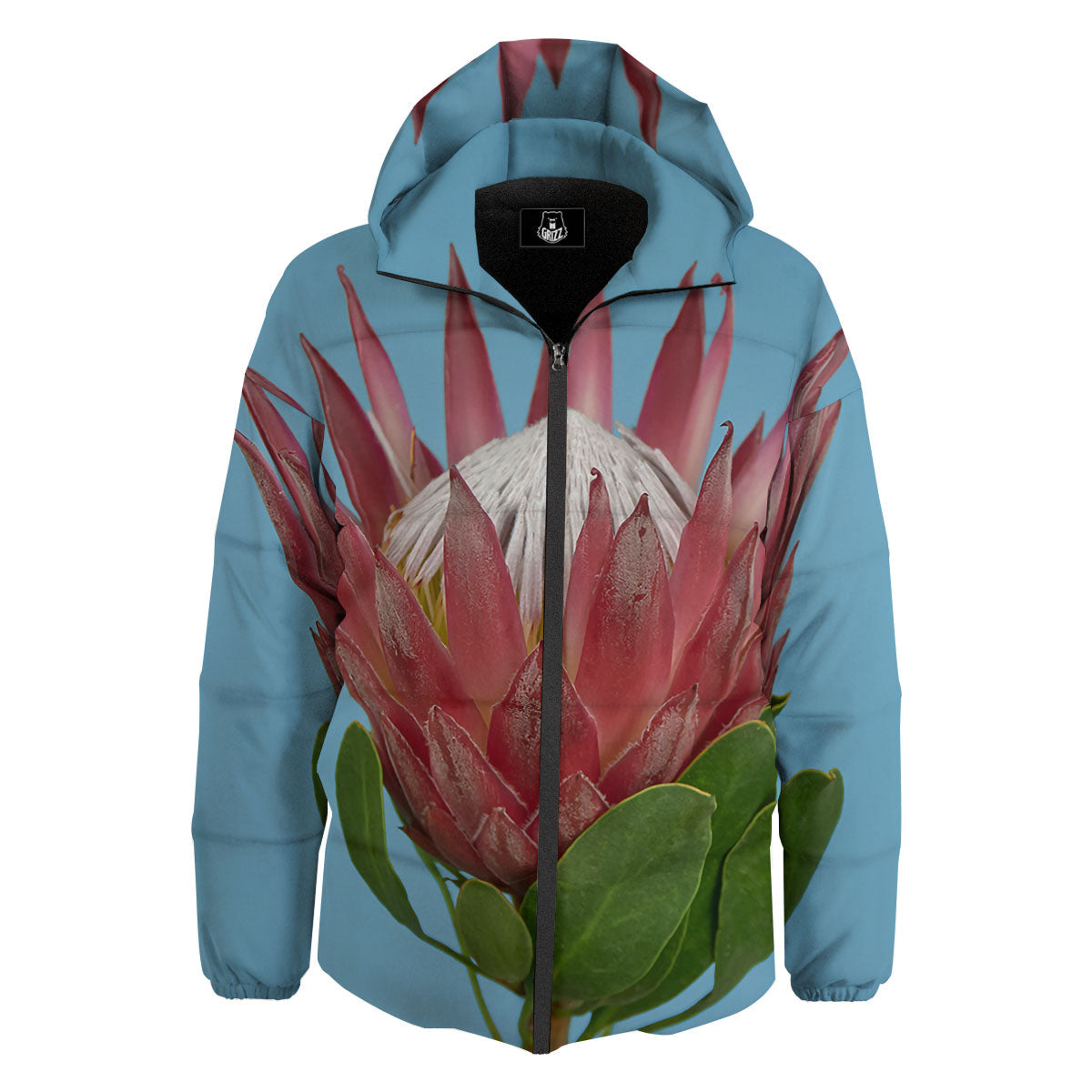Flower Protea Print Down Jacket-grizzshop
