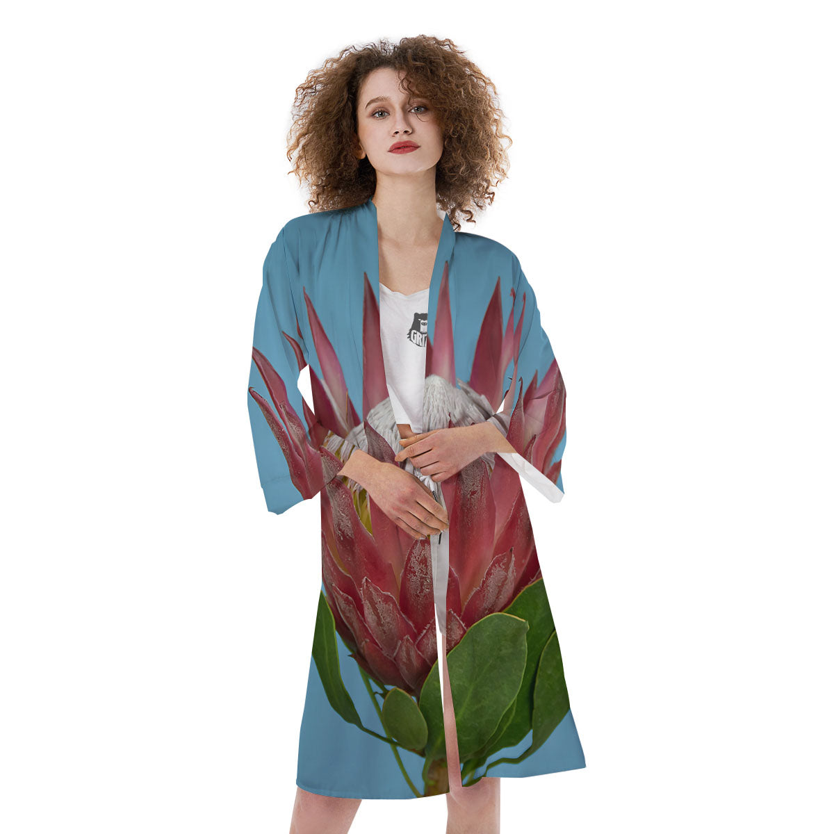 Flower Protea Print Kimono-grizzshop