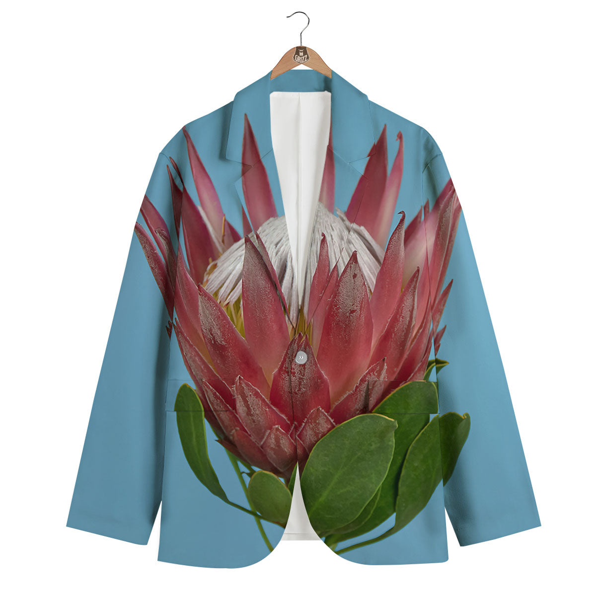 Flower Protea Print Men's Blazer-grizzshop