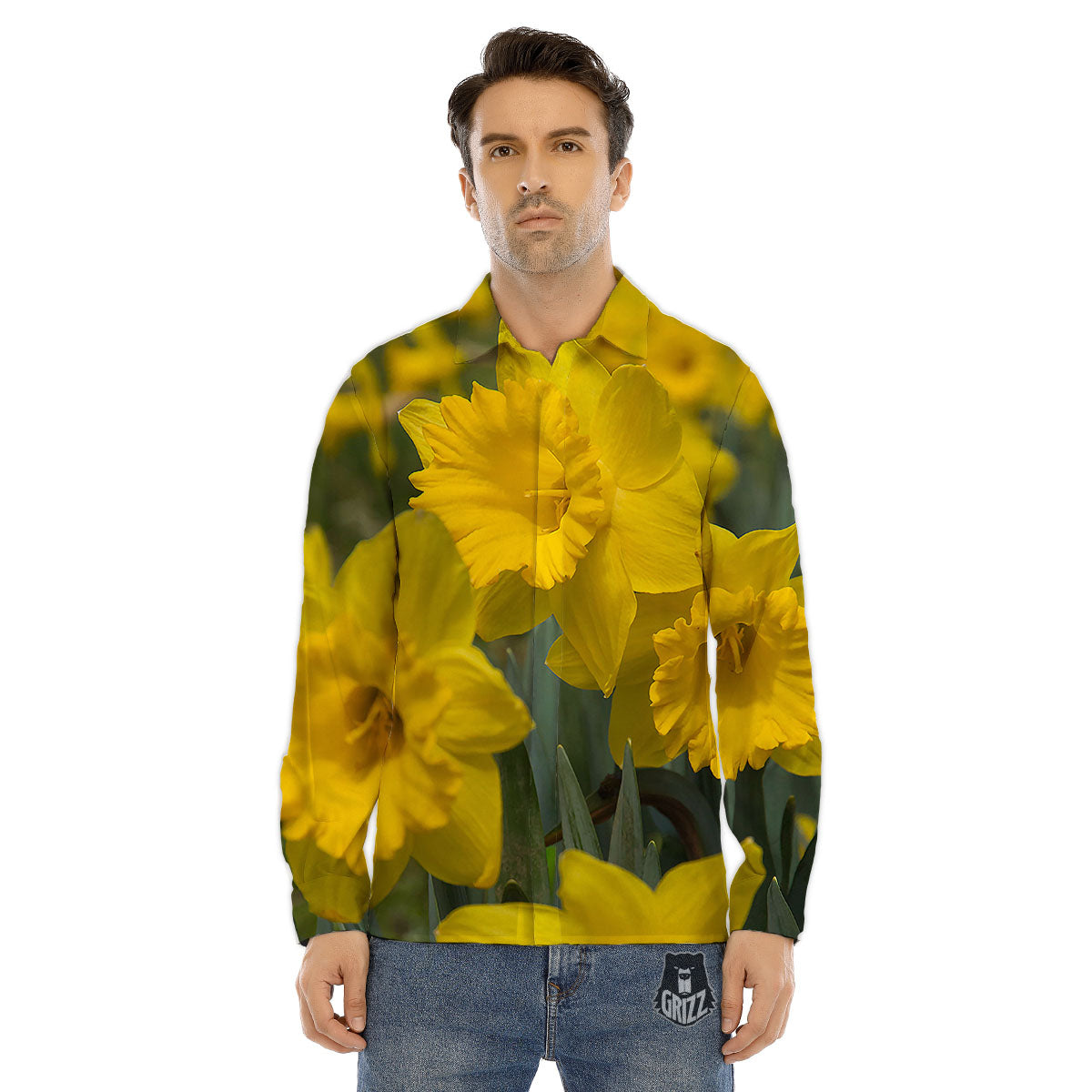 Flower Protea Print Men's Dress Shirts-grizzshop