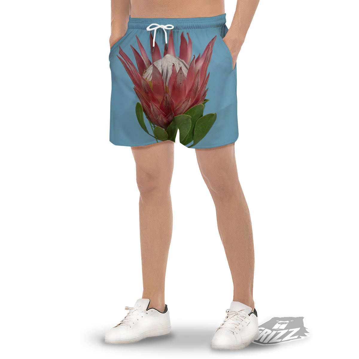 Flower Protea Print Men's Gym Shorts-grizzshop