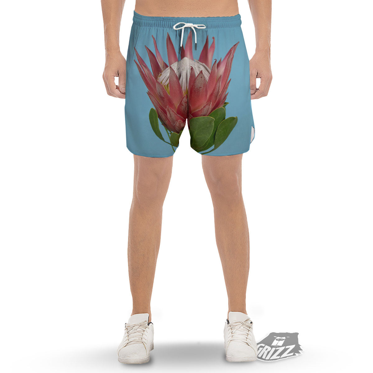 Flower Protea Print Men's Gym Shorts-grizzshop