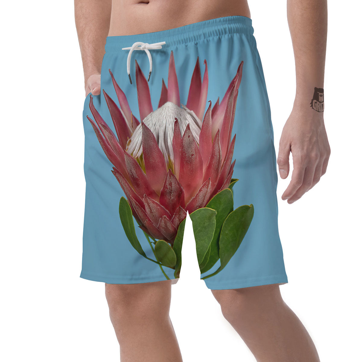 Flower Protea Print Men's Shorts-grizzshop