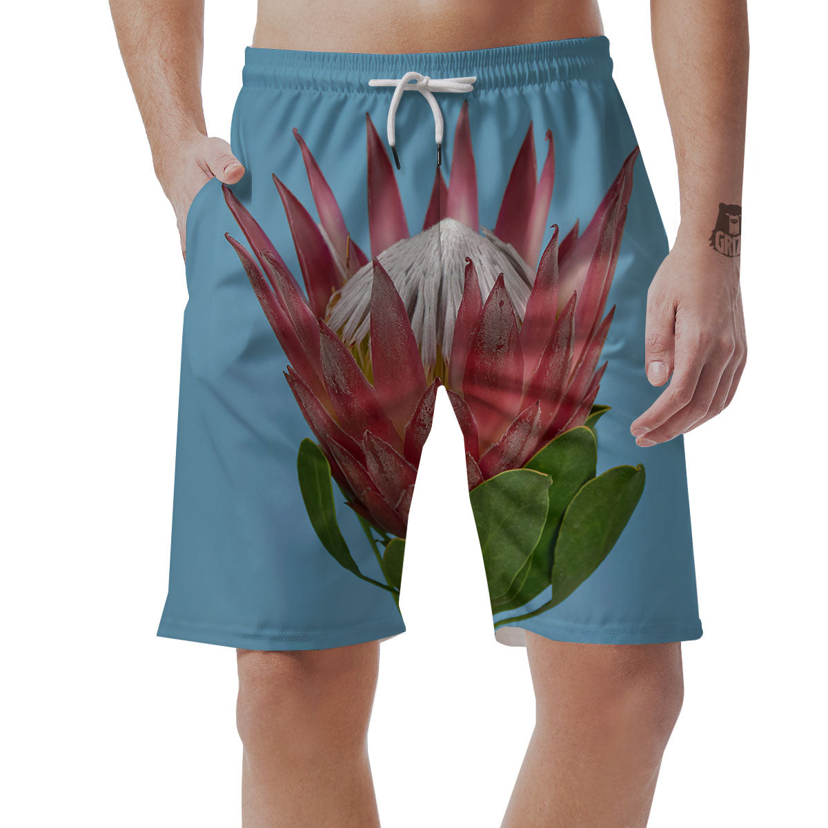 Flower Protea Print Men's Shorts-grizzshop