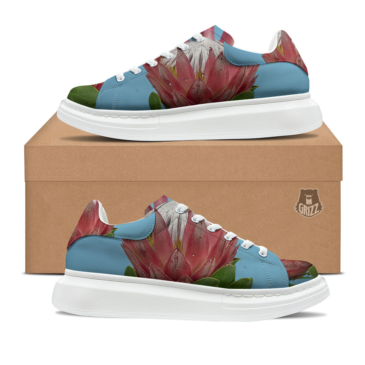 Flower Protea Print Platform Shoes-grizzshop