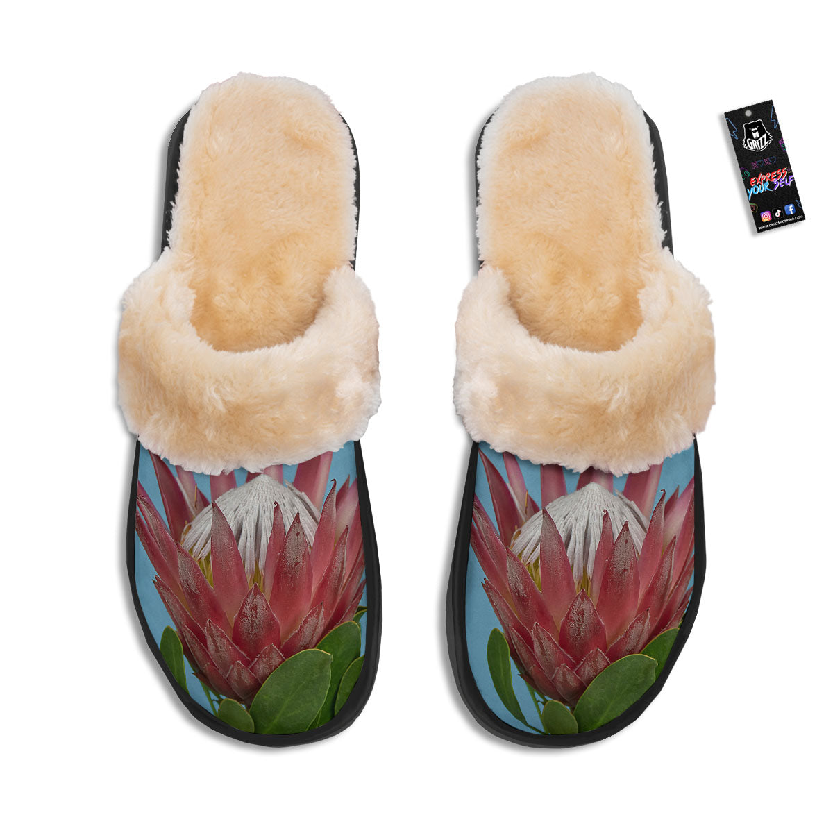 Flower Protea Print Slippers-grizzshop