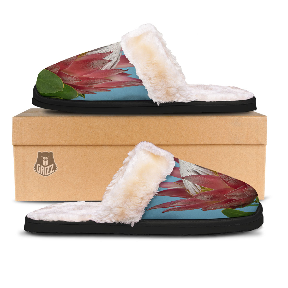 Flower Protea Print Slippers-grizzshop