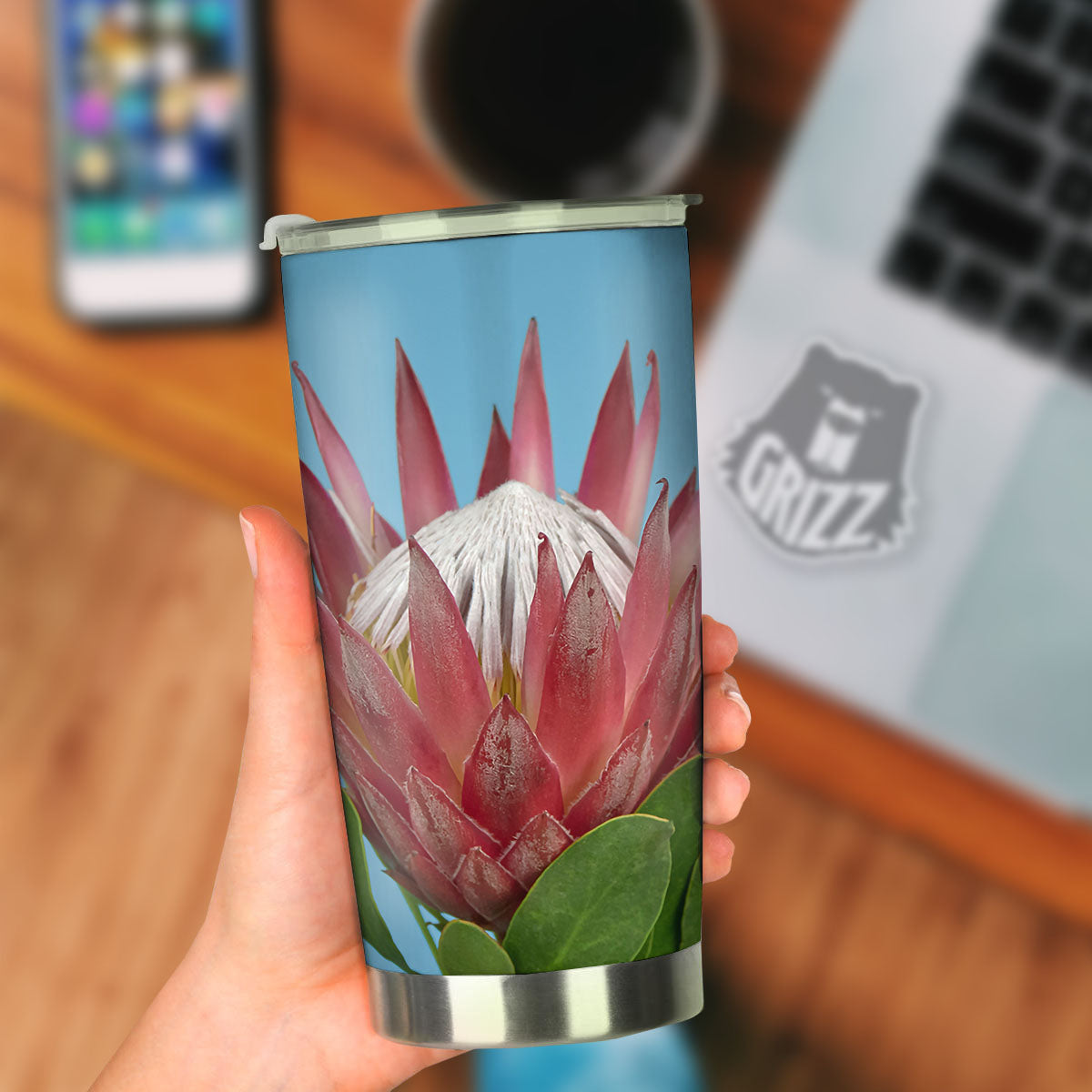 Flower Protea Print Tumbler-grizzshop