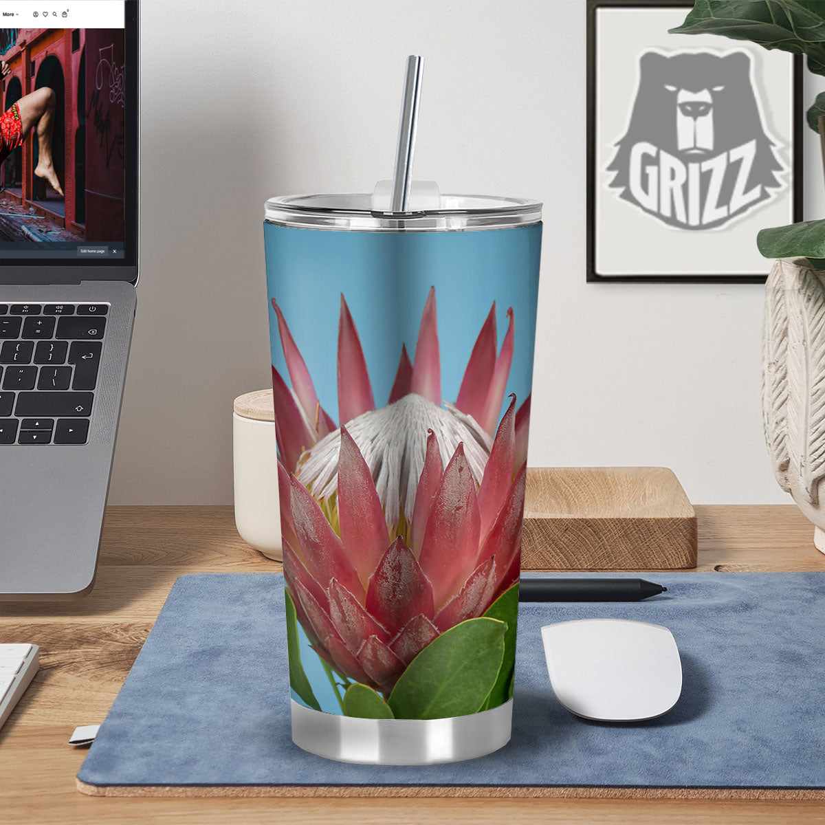 Flower Protea Print Tumbler-grizzshop