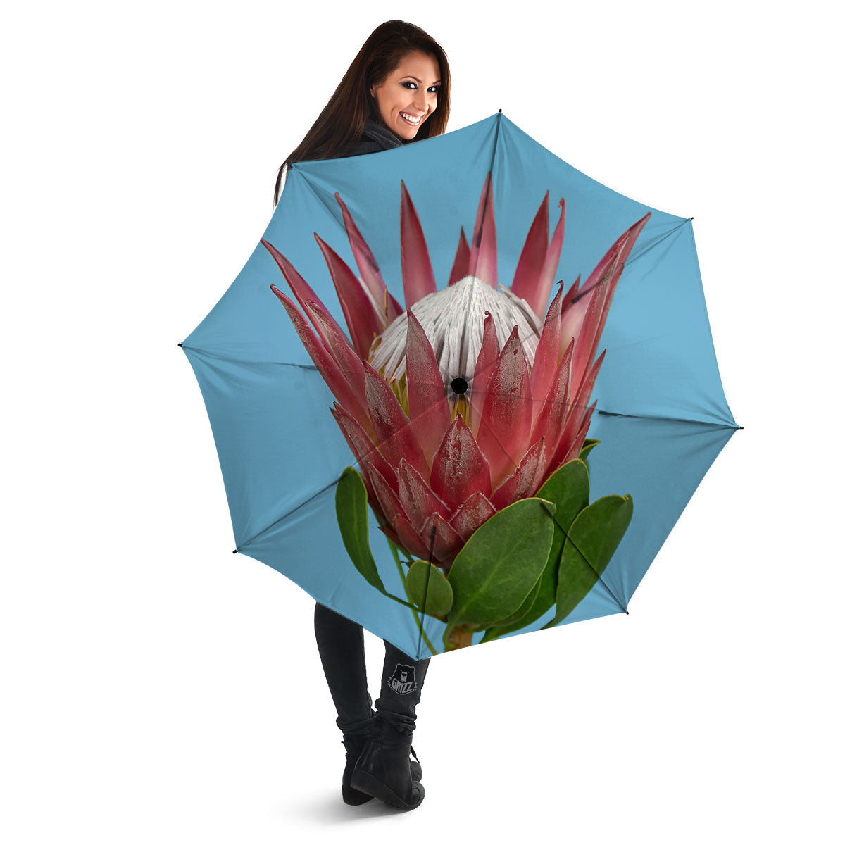 Flower Protea Print Umbrella-grizzshop