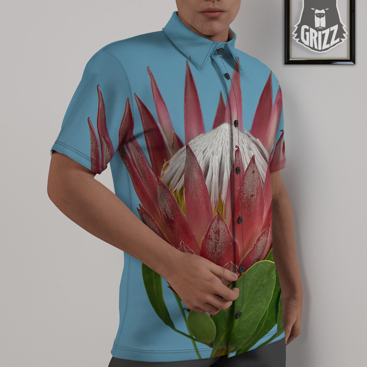 Flower Protea Print Untucked Shirts-grizzshop