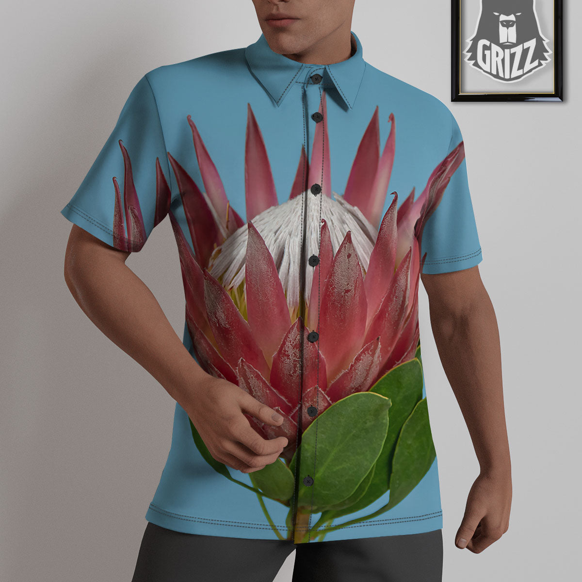 Flower Protea Print Untucked Shirts-grizzshop