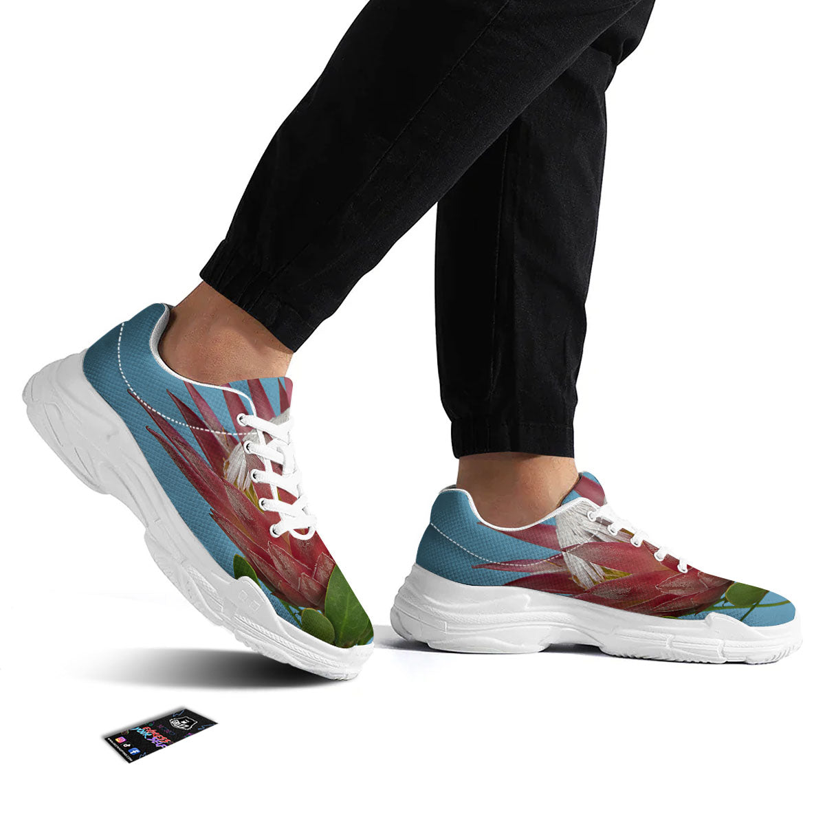 Flower Protea Print White Chunky Shoes-grizzshop