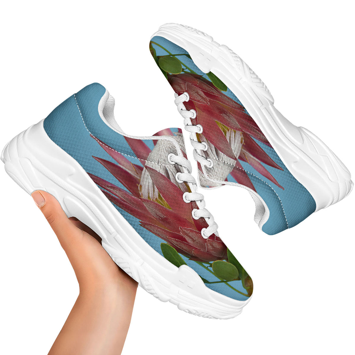 Flower Protea Print White Chunky Shoes-grizzshop