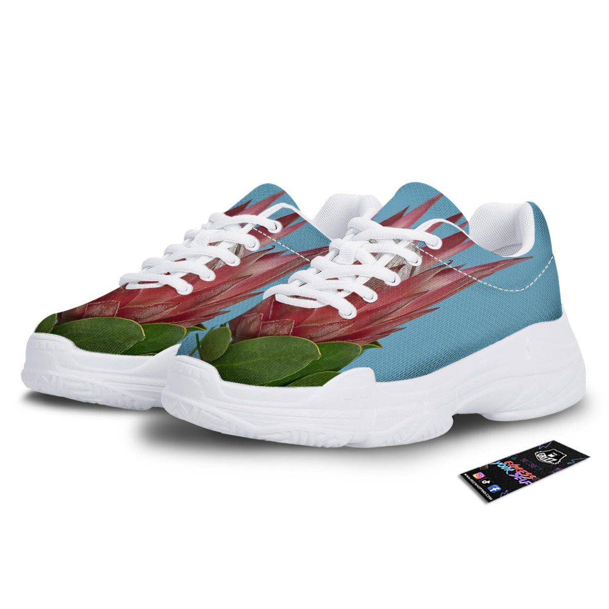 Flower Protea Print White Chunky Shoes-grizzshop