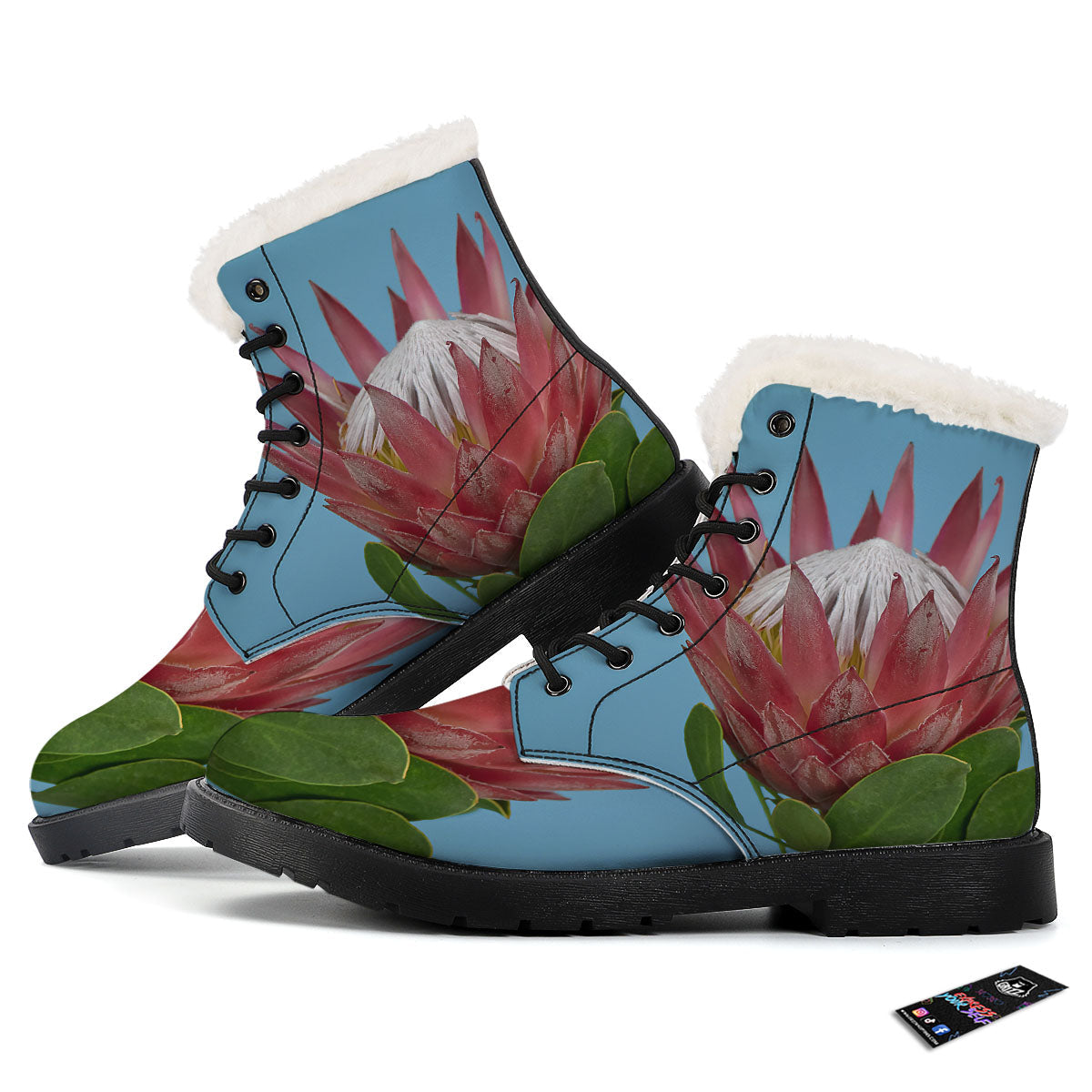 Flower Protea Print Winter Boots-grizzshop