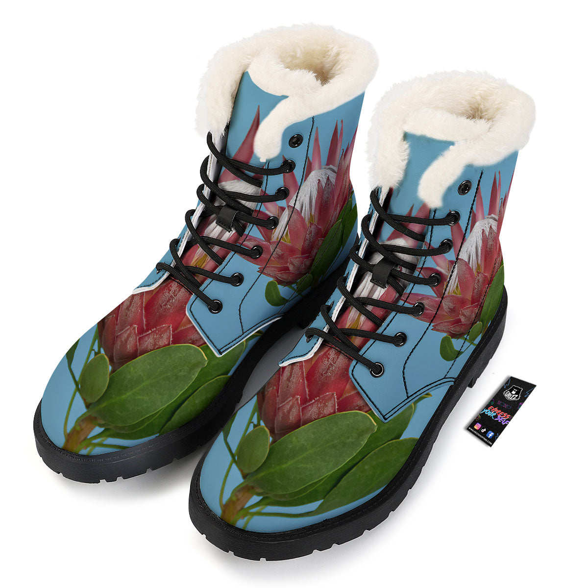 Flower Protea Print Winter Boots-grizzshop