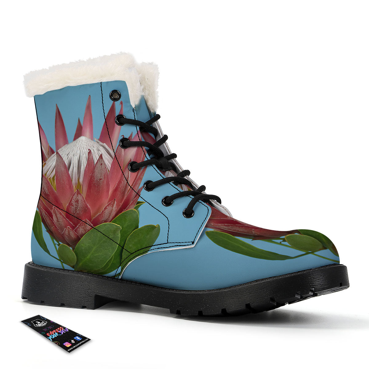 Flower Protea Print Winter Boots-grizzshop