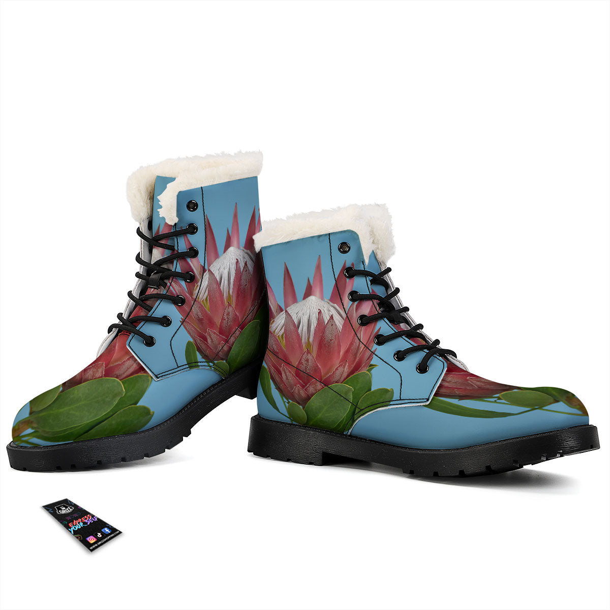 Flower Protea Print Winter Boots-grizzshop