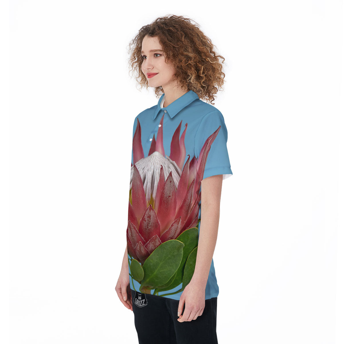 Flower Protea Print Women's Golf Shirts-grizzshop