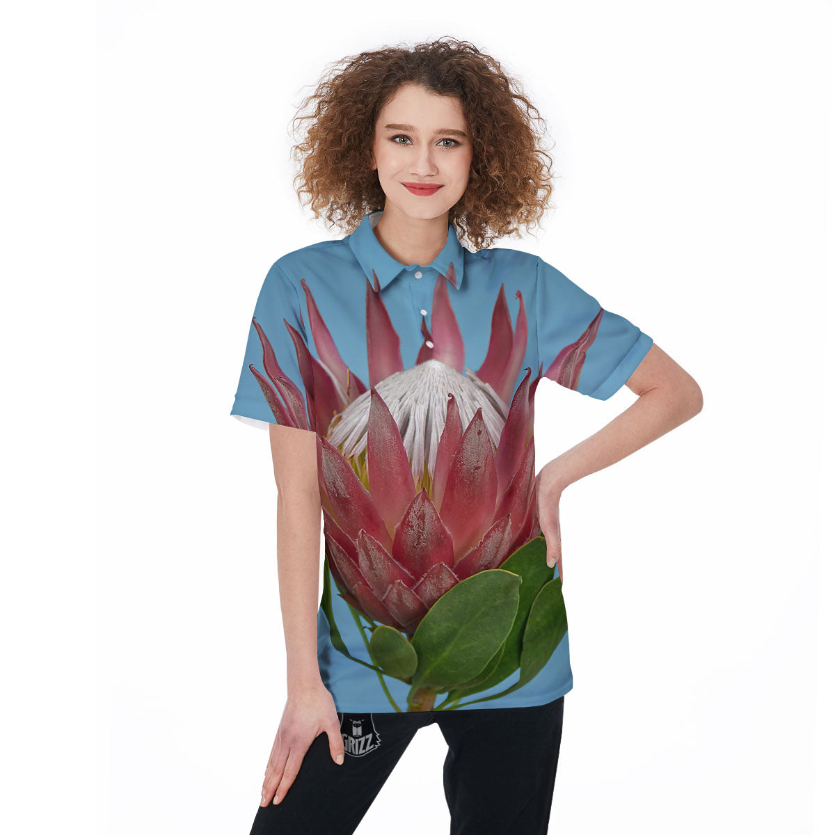 Flower Protea Print Women's Golf Shirts-grizzshop