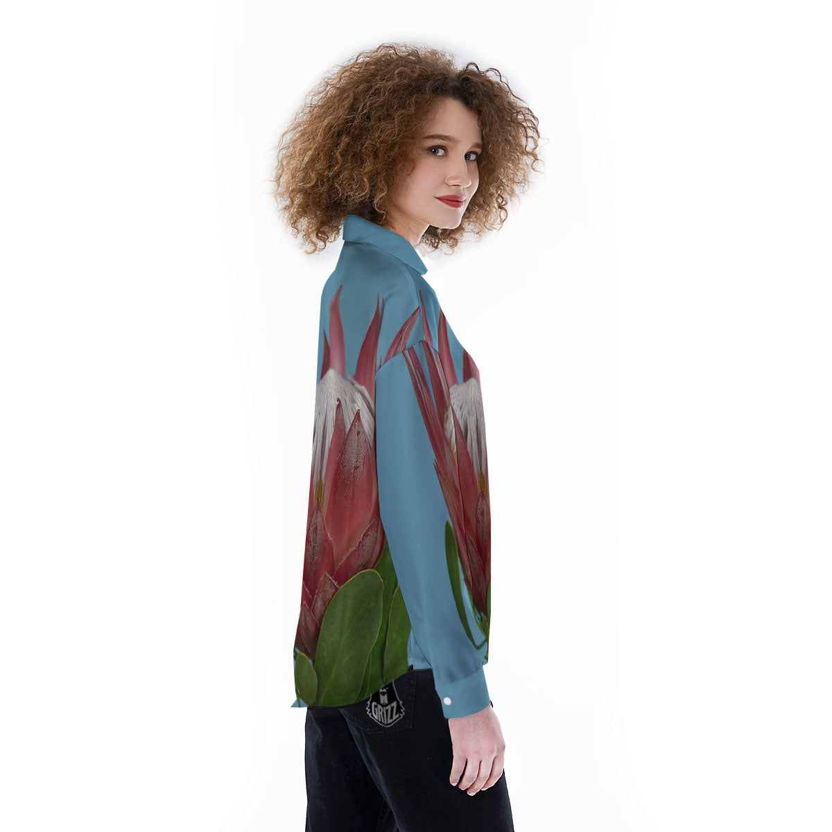 Flower Protea Print Women's Long Sleeve Shirts-grizzshop