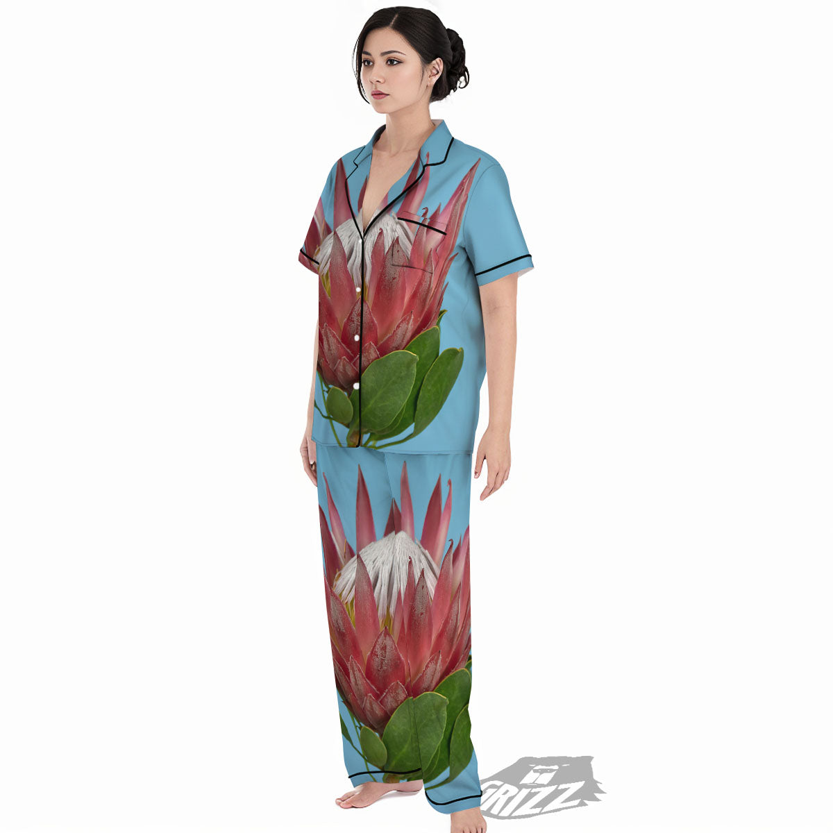 Flower Protea Print Women's Pajamas Set-grizzshop